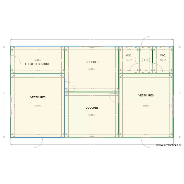 Vestiaires Douches Plaine des Jeux. Plan de 