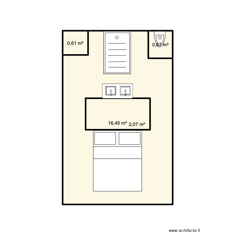 chambre. Plan de 4 pièces et 22 m2
