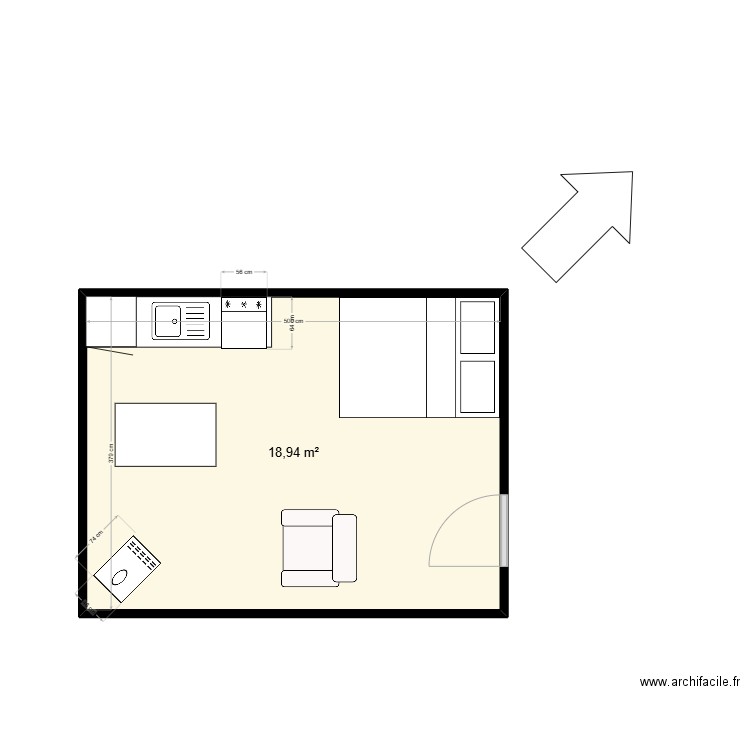 Abris forestier. Plan de 1 pièce et 19 m2