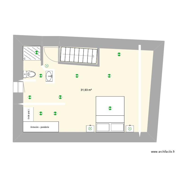 Combles Maison. Plan de 1 pièce et 32 m2