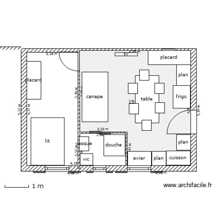 studio. Plan de 0 pièce et 0 m2
