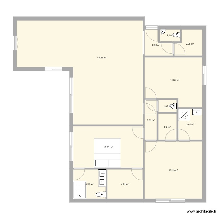 Plein pied 2 110m2. Plan de 13 pièces et 110 m2