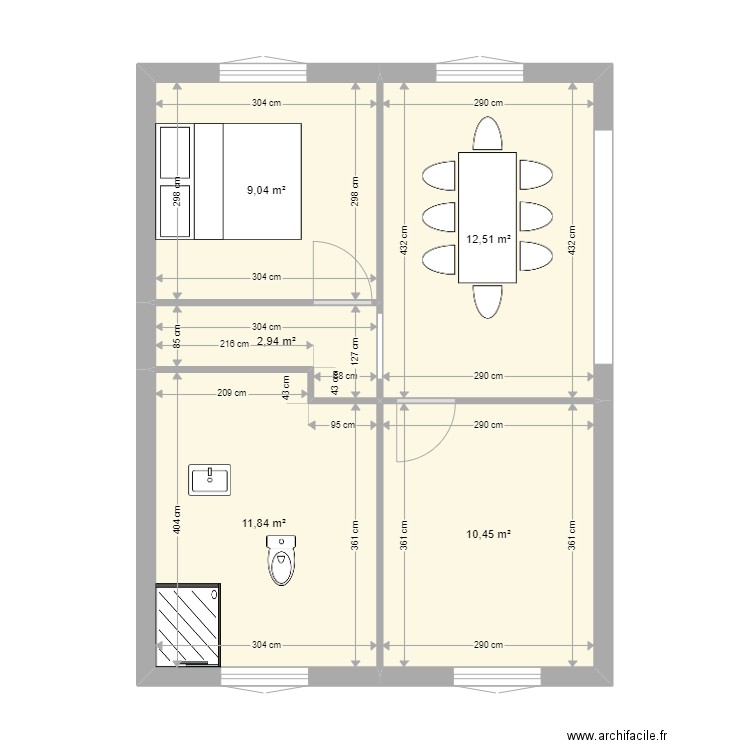 Maison du 52 - Option 3. Plan de 5 pièces et 47 m2
