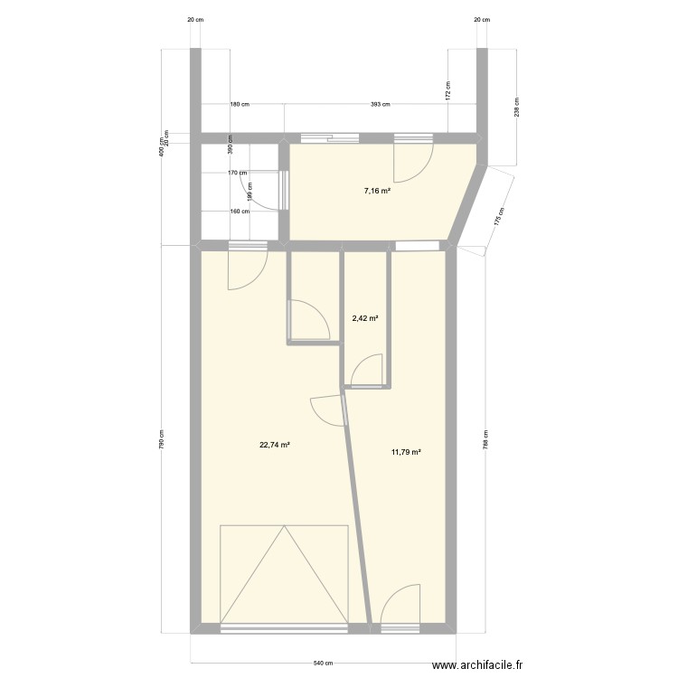 maison RDC. Plan de 4 pièces et 44 m2