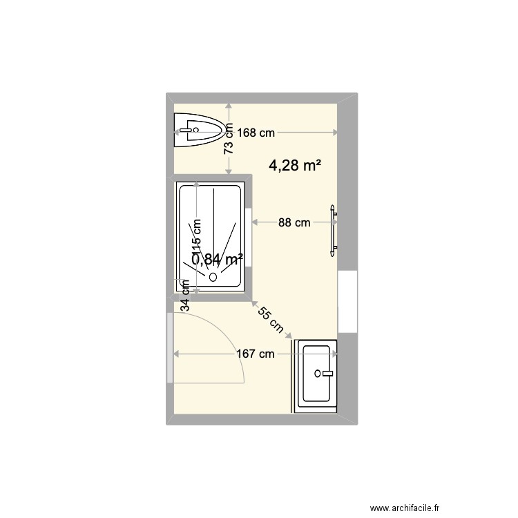 Plan sdb Itxassou / New layout 2. Plan de 2 pièces et 5 m2