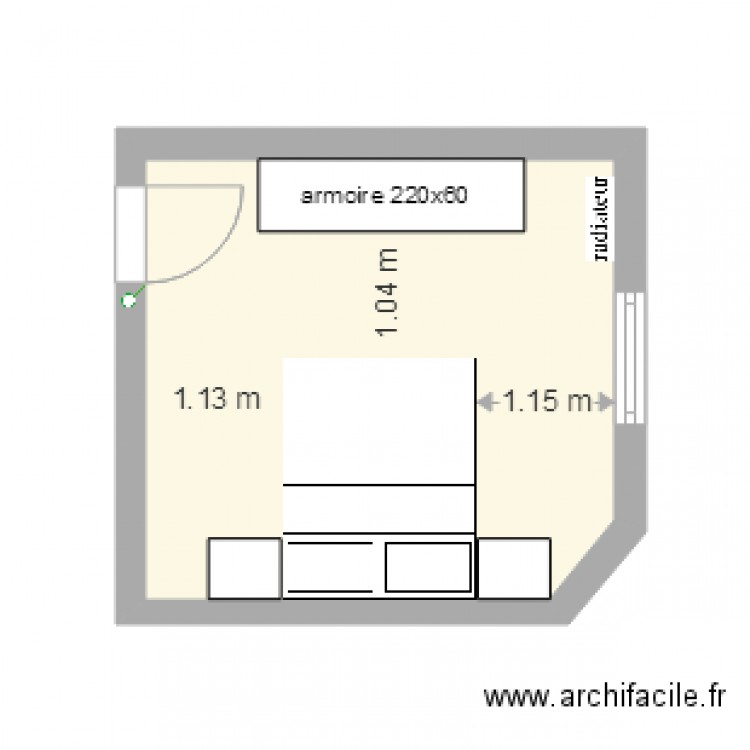 chambre 1 lit 160 x 200 2eme version armoire en face. Plan de 0 pièce et 0 m2