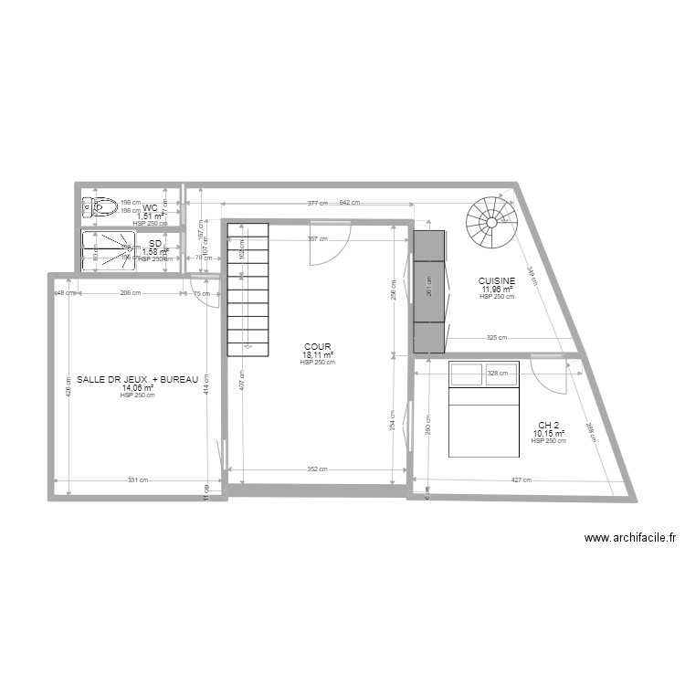 SAINT NICOLAS  R -1 Y. Plan de 6 pièces et 57 m2