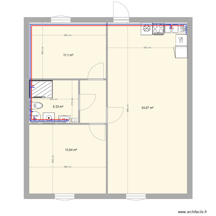 Firminy R+2 70m² plomberie. Plan de 0 pièce et 0 m2