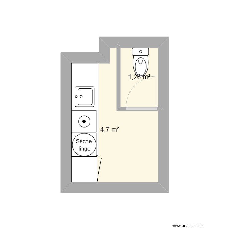 buandrie. Plan de 2 pièces et 6 m2