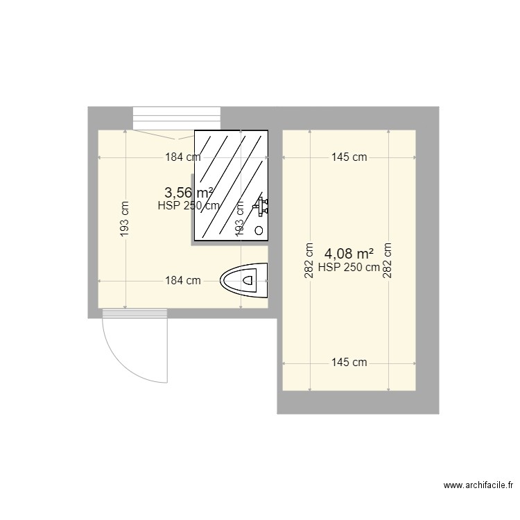 sdb alain 2. Plan de 2 pièces et 8 m2