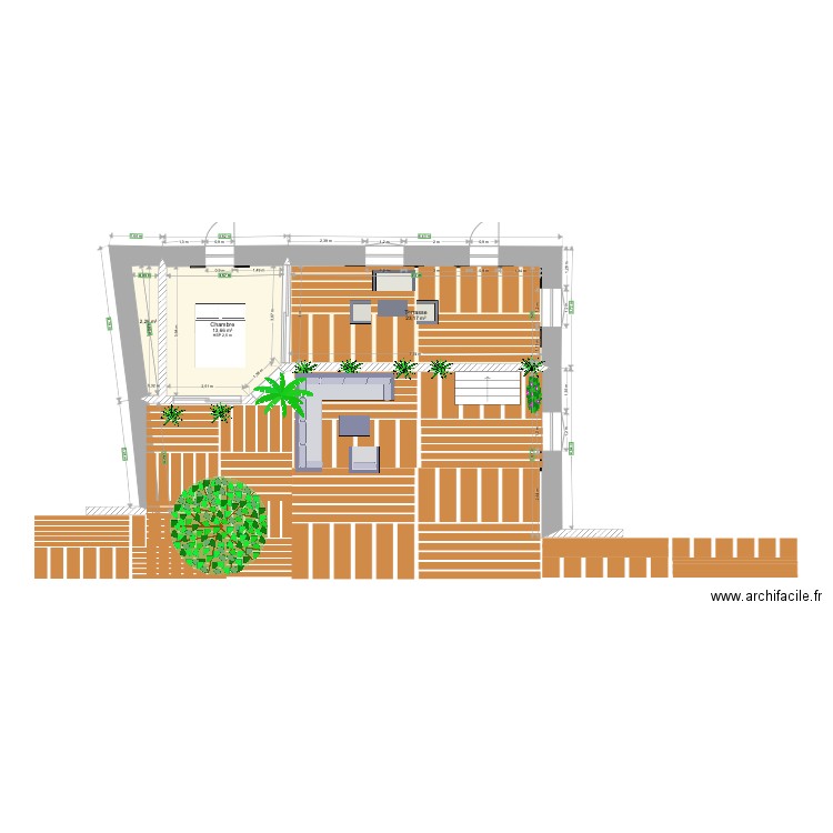 Terrasse avec extension chambre. Plan de 0 pièce et 0 m2