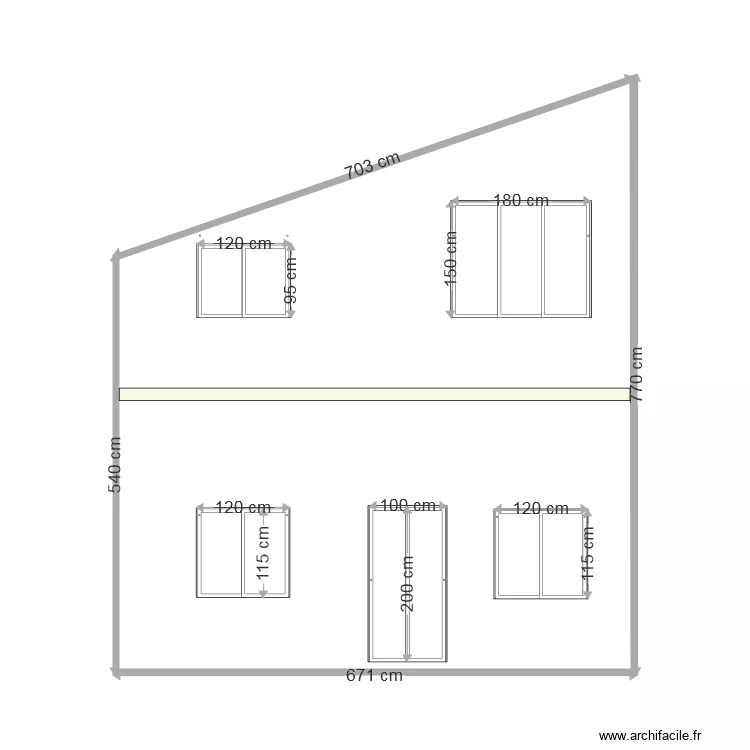 Facade OUEST BATIMENT avec ouvertures et dimensions DP 2021. Plan de 