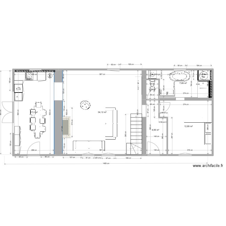 La Poupeliniere RDC coté. Plan de 6 pièces et 78 m2