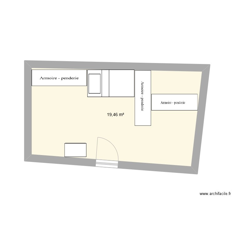 Chambre Erev. Plan de 1 pièce et 19 m2