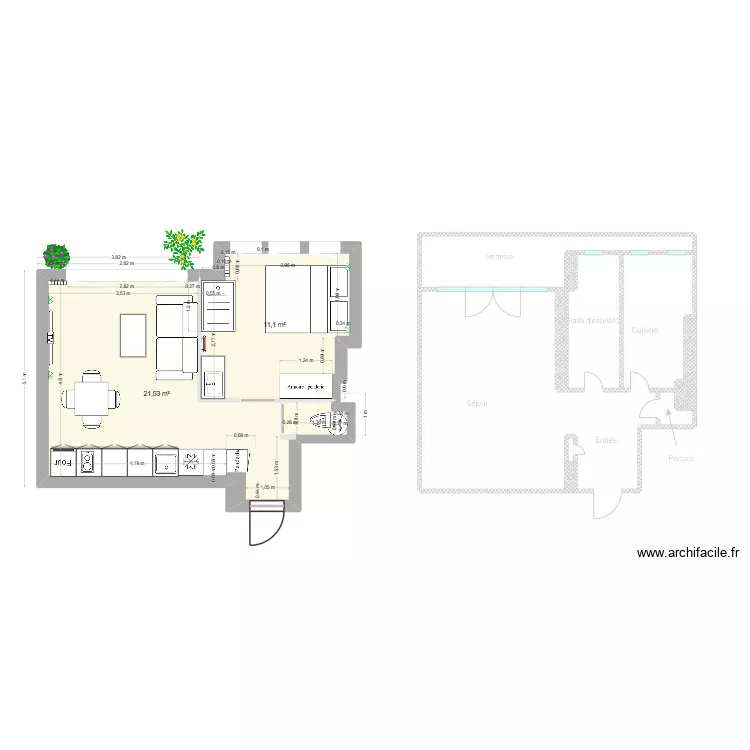 Appt JF Antibes am&eacute;nag&eacute; V4. Plan de 2  et 33 m²