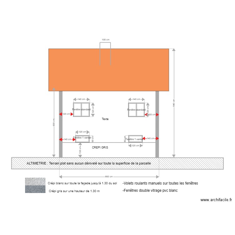 façade ouest. Plan de 0 pièce et 0 m2