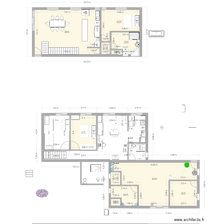 Plan du bas. Plan de 14 pièces et 159 m2