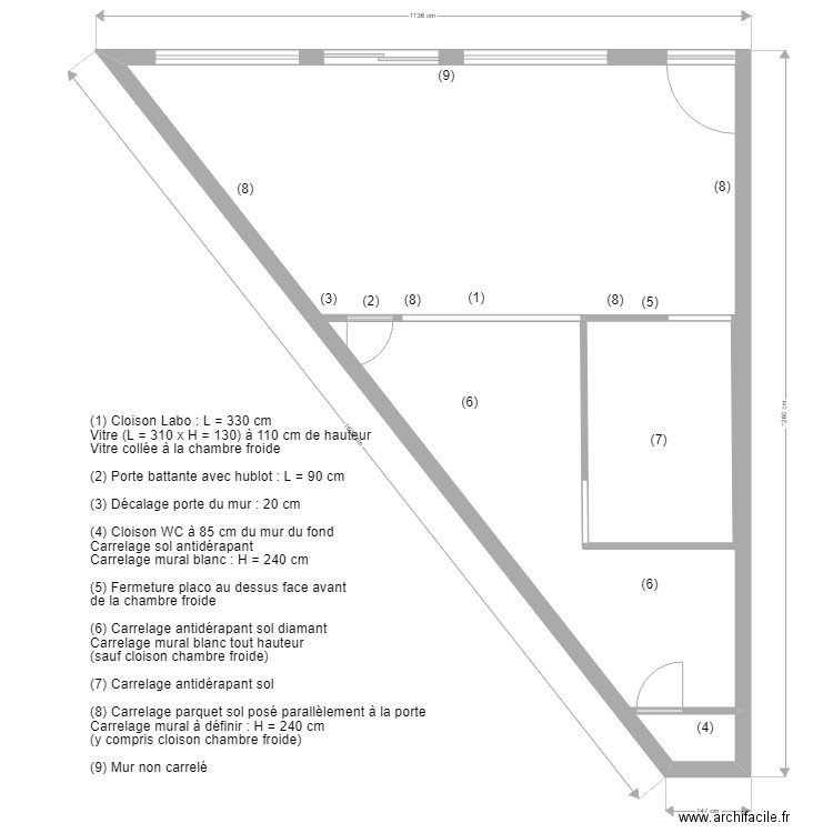 Boucherie Cloison. Plan de 2 pièces et 80 m2