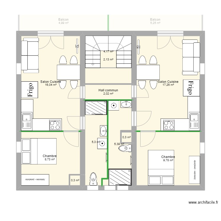 Cluses2. Plan de 41 pièces et 300 m2