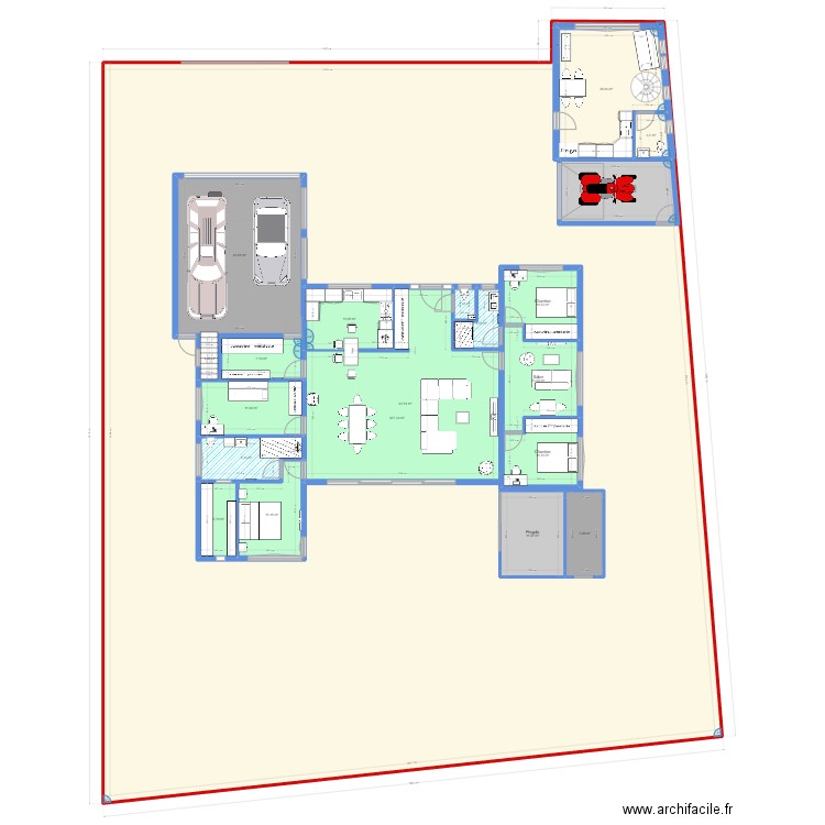 maison plein pied en H. Plan de 0 pièce et 0 m2
