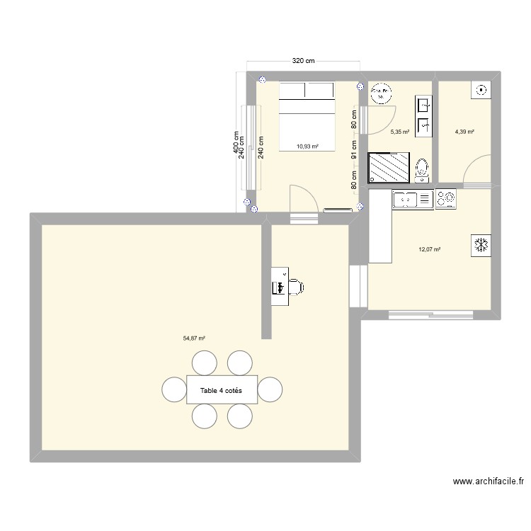 extension. Plan de 5 pièces et 88 m2
