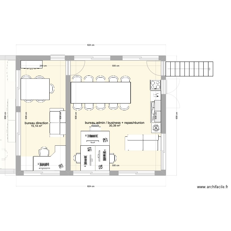 bureau site pilote dalle agrandie option 3. Plan de 8 pièces et 143 m2