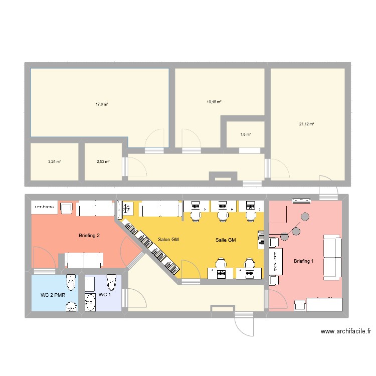 LOH - aménagements. Plan de 7 pièces et 58 m2