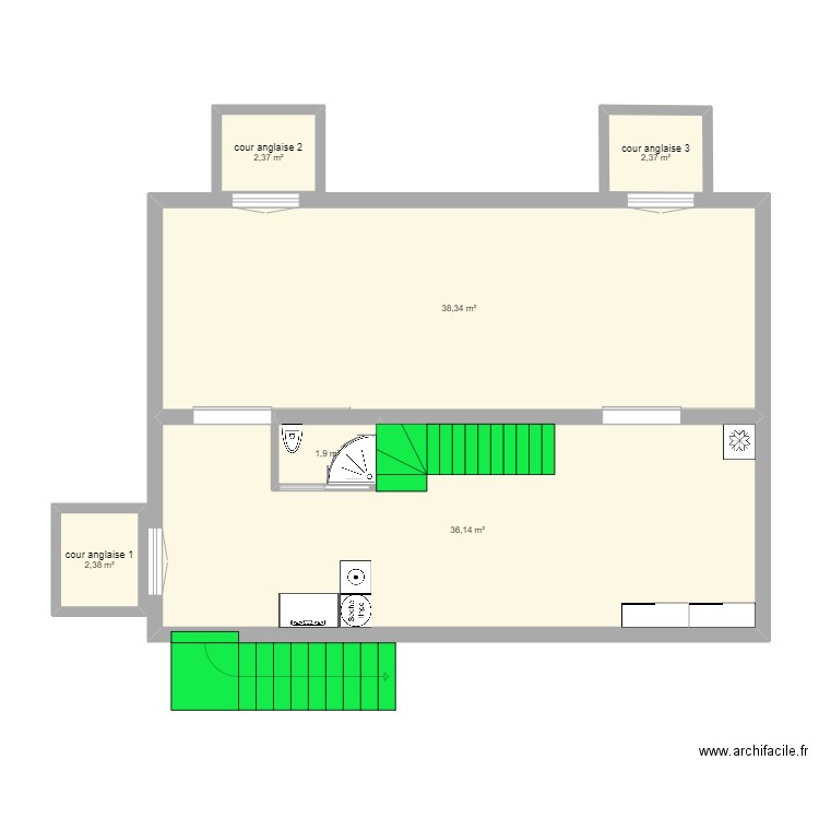 aménagements sous sol1. Plan de 6 pièces et 84 m2