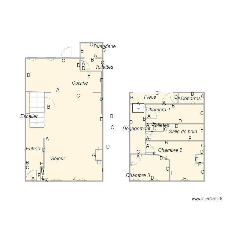 Croquis JUBRE plomb. Plan de 13 pièces et 38 m2