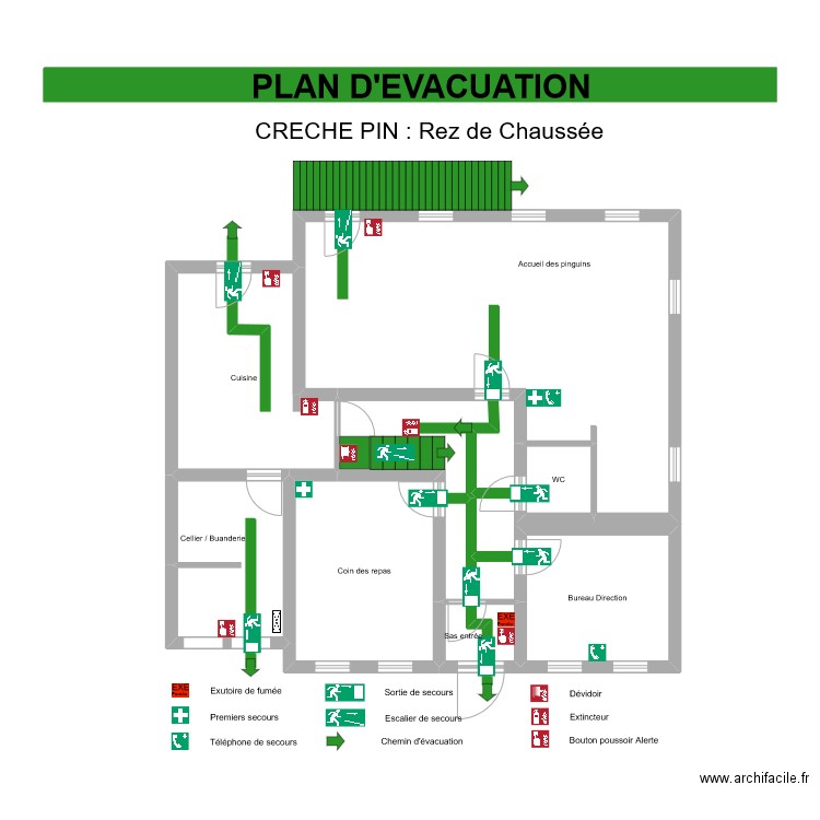 Crèche Pin : RdC. Plan de 7 pièces et 87 m2