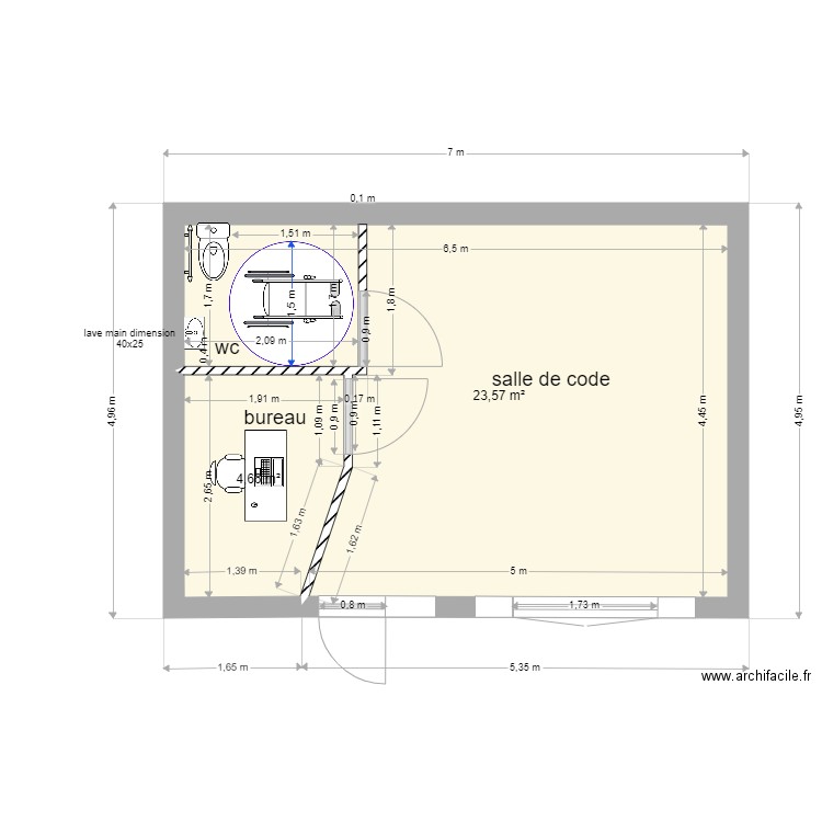 plan ile rousse apres travaux. Plan de 2 pièces et 28 m2