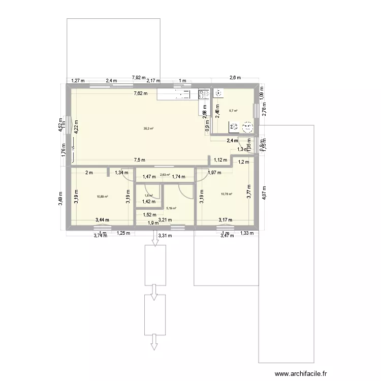 plan 2, version 2. Plan de 7  et 72 m²