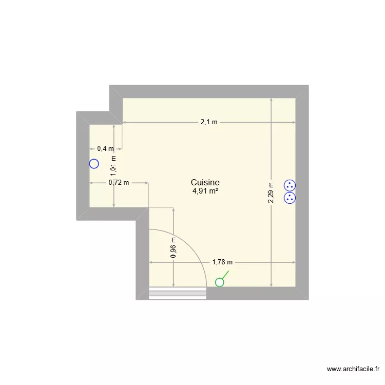 Cuisine bureau. Plan de 1 pièce et 5 m²