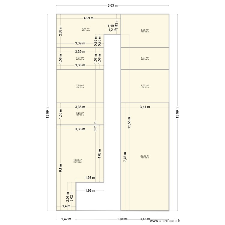 Lémuriens2. Plan de 9 pièces et 92 m2