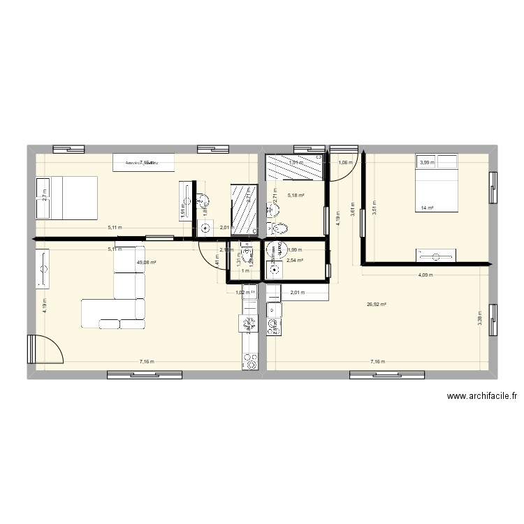 test27. Plan de 5 pièces et 98 m2