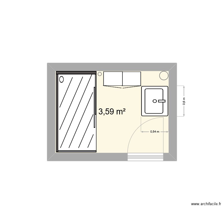 SDB CB. Plan de 1 pièce et 4 m2