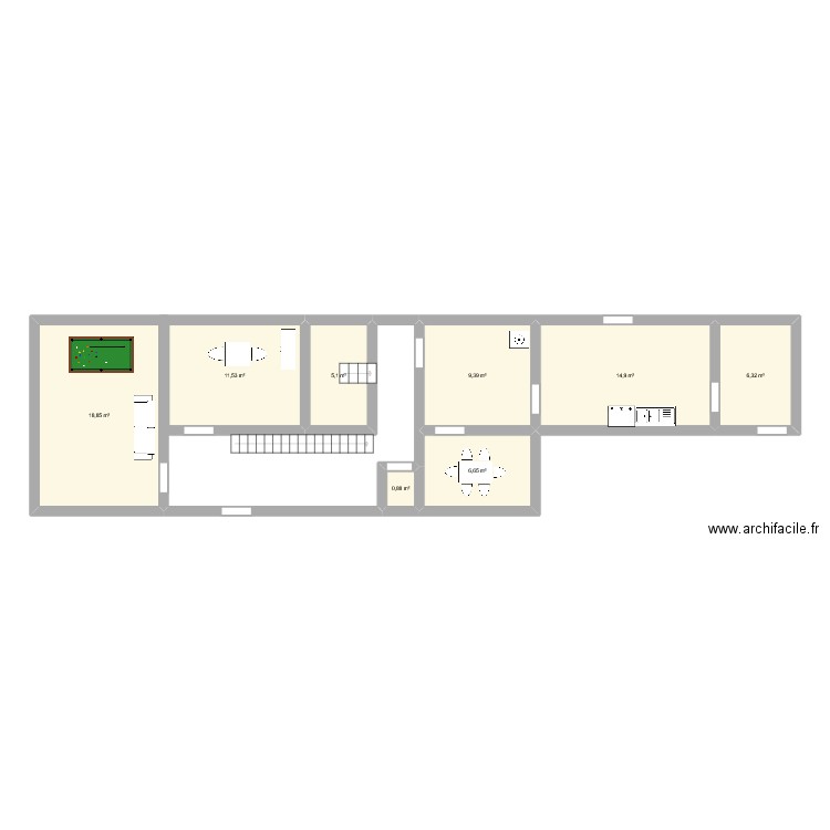 Vicariat RDC. Plan de 8 pièces et 74 m2