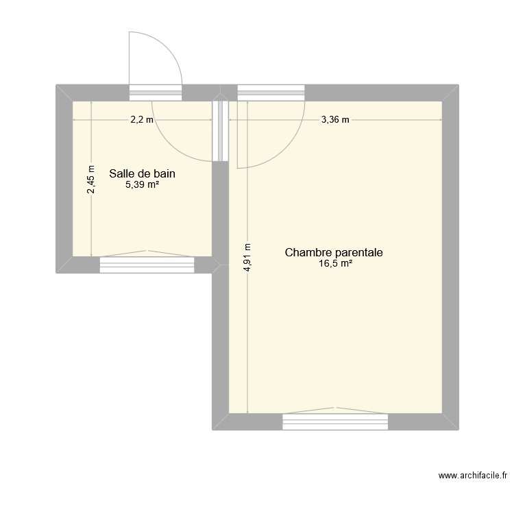 R+1. Plan de 2 pièces et 22 m2