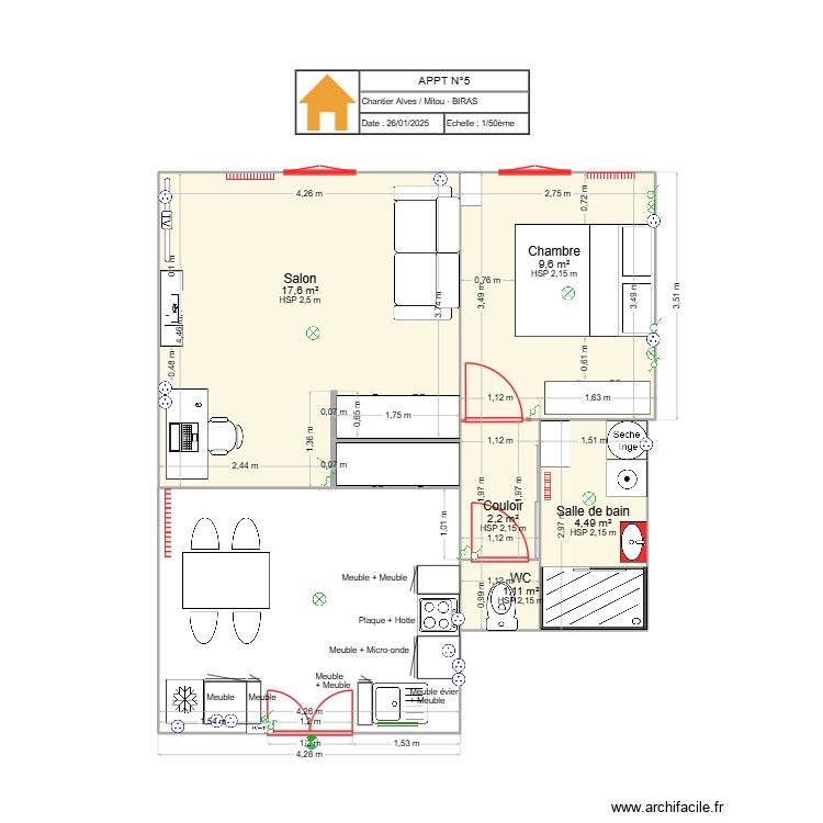 APPART N&deg;5 pi&egrave;ces am&eacute;nag&eacute;es 26 01 25. Plan de 0 pièce et 0 m2