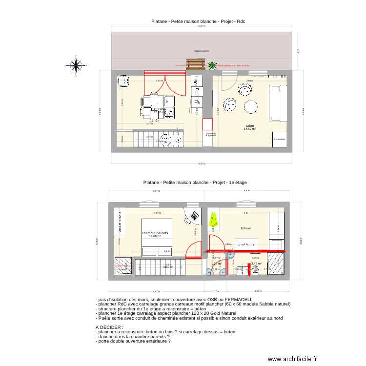 Platane Maison blanche projet v2025. Plan de 7 pièces et 60 m2