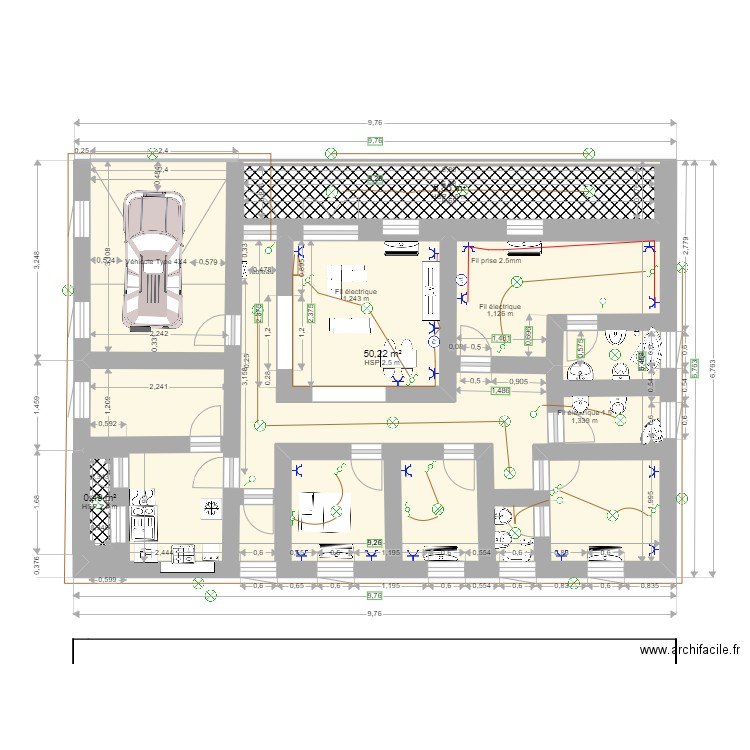 ELECTRICITE SAMBA SANE. Plan de 3 pièces et 65 m2