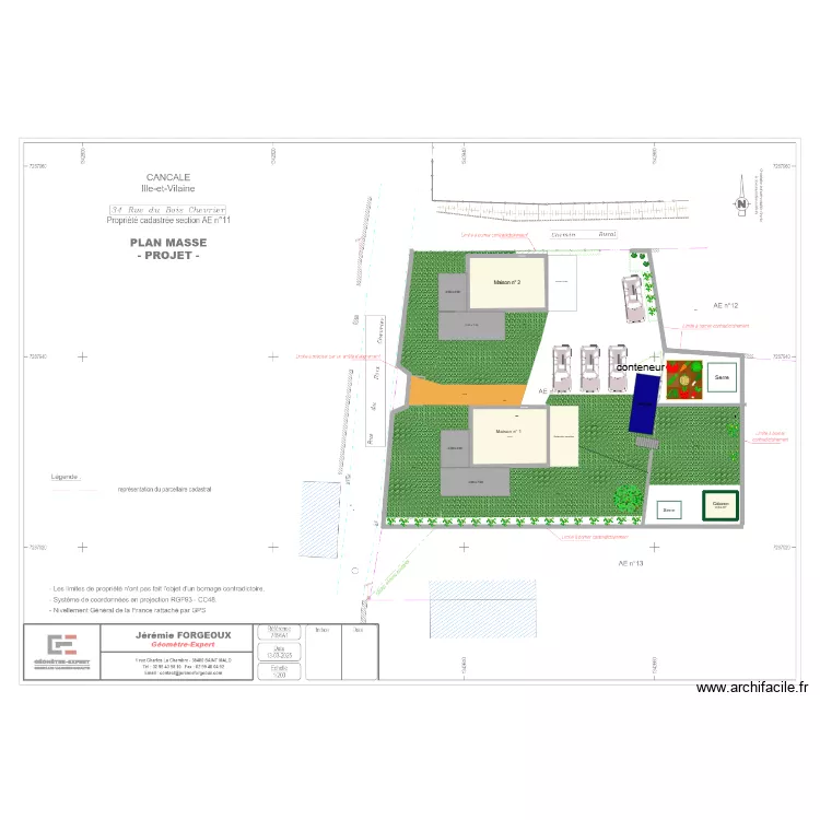 Am&eacute;nagements ext&eacute;rieurs - implantation abri &agrave; mat&eacute;riels. Plan de 3  et 100 m²