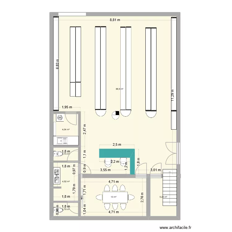 cash and carry. Plan de 7  et 120 m²