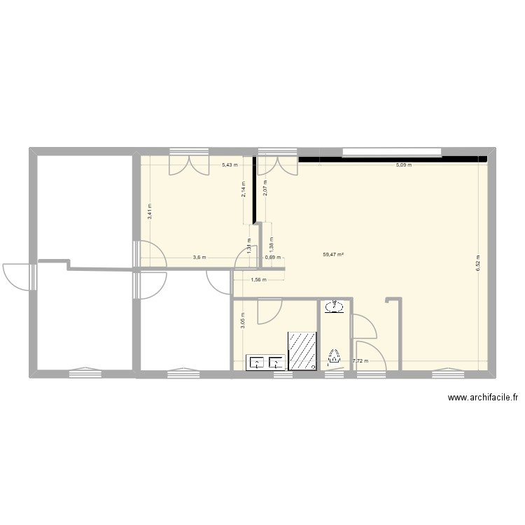 Morlaas plan  ORIGINAL. Plan de 1 pièce et 59 m2