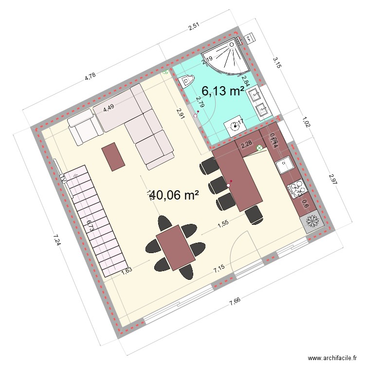CADASTRE 35. Plan de 2 pièces et 46 m2