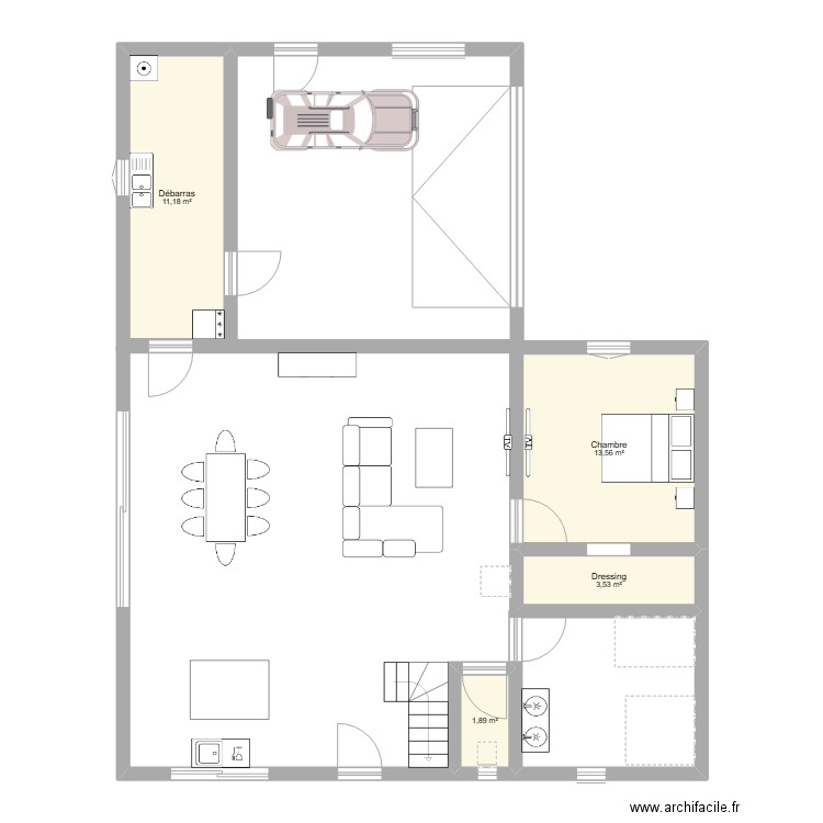 rez de chaussee. Plan de 4 pièces et 30 m2