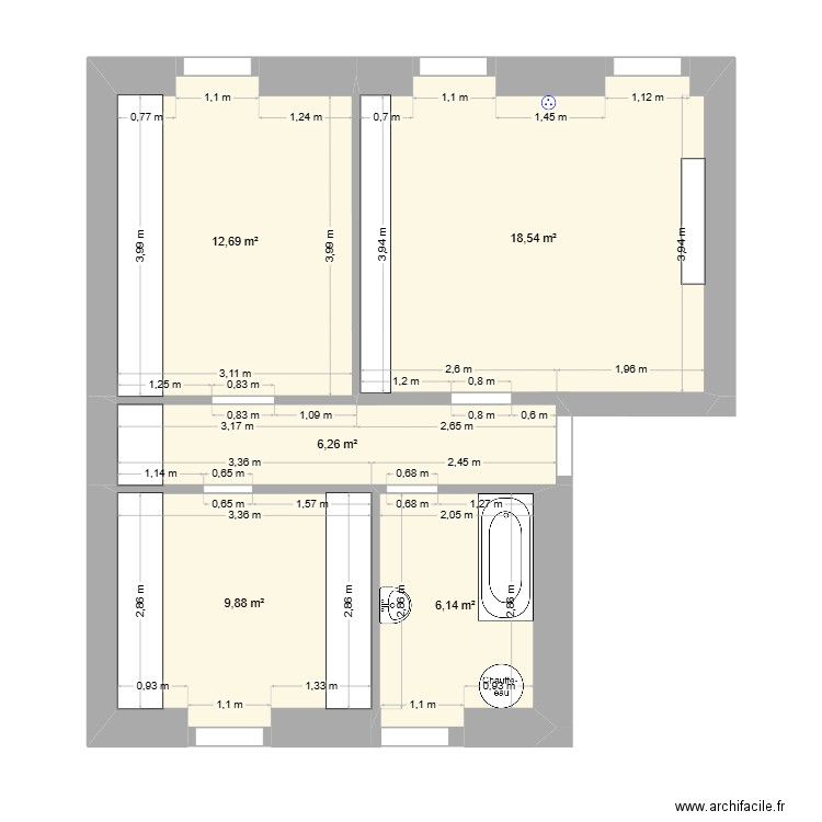 Nevers 1G 2. Plan de 5 pièces et 54 m2