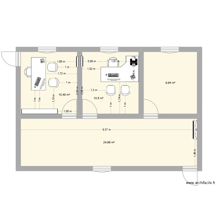 modulaire. Plan de 4 pièces et 56 m2