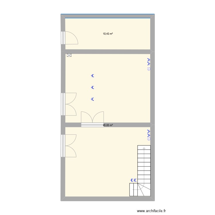 Gigand atelier. Plan de 2 pièces et 56 m2