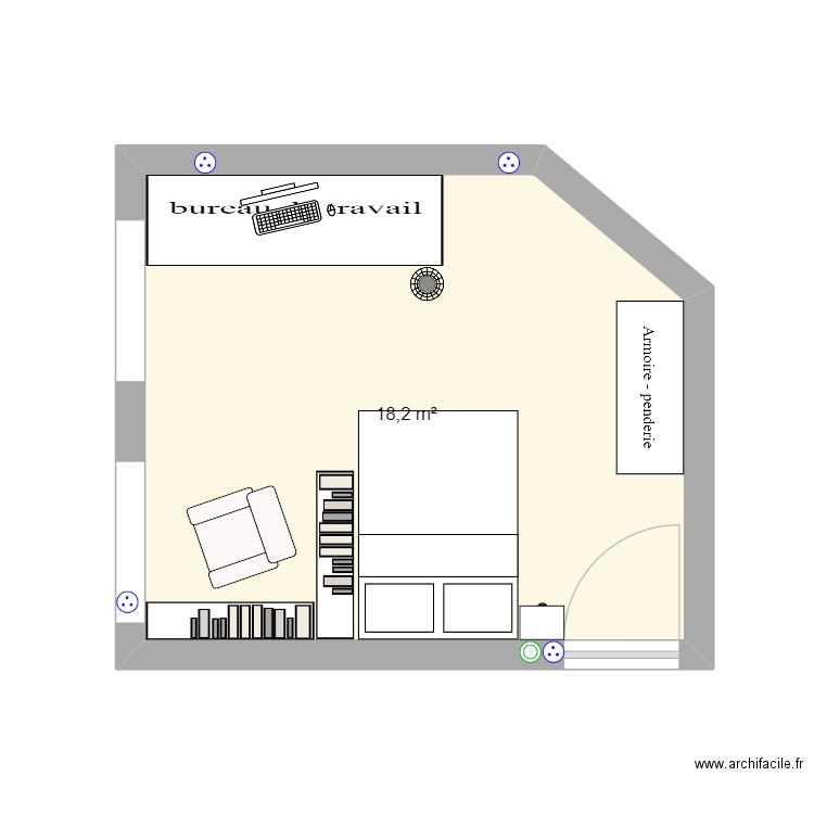 ma chambre. Plan de 1 pièce et 18 m2